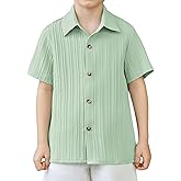 Arshiner Boys Casual Short Sleeve Button Down Shirt Fashion Textured Summer Beach Shirt 3-13 Years Old