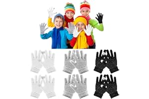 ShinyMatch 6 Pairs Kids Winter Gloves 3-8 Years Knit Mittens Chenille Stretchy Warm Touchscreen Gloves for Teen Boys Girls