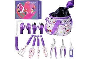 YANZI Floral Purple Garden Tool Set Gardening Gifts for Women,Garden Pruning Shears Set,Heavy Duty Gardening Tools Kit,Storage Tote Bucket Bag Organizer,Birthday Gifts for Her