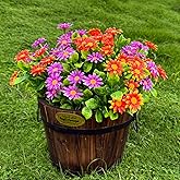 RIESEK 10 Bundles Artificial Flowers for Outdoor,UV Resistant Fake Daisy Flowers,Faux Plants for Outside Hanging Planters,Artificial Plants for Indoor Porch Garden Home Wedding Decor(Orange,Fuchsia)