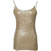 Anna-Kaci Womens Spaghetti Strap Sequin Metal Chain Shiny Party Club Camisole Tank Top,