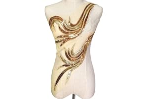 MUMAYA 2 Pcs Royal Blue Gold Sequin Lace Fabric Embroidered Gown Appliques Noble Sexy Collar Sew Patches for DIY Wedding Dress Décor (Gold)