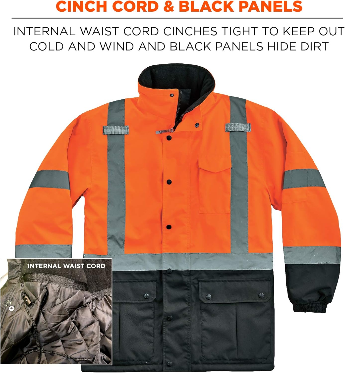 Ergodyne - 25575 High Visibility Reflective Winter Safety Jacket, Insulated Parka, ANSI Compliant, GloWear 8384, Orange, Extra Large - - 