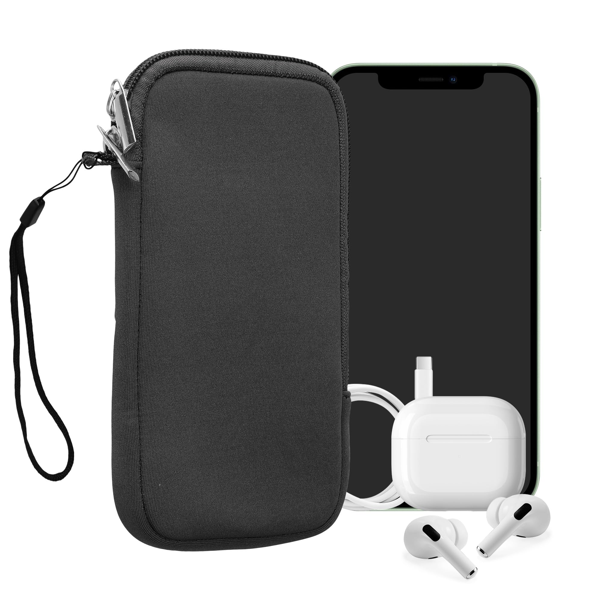 kwmobile Neoprene Phone Pouch Size XXL - 7" - Universal Cell Sleeve Mobile Bag with Zipper, Wrist Strap - Grey — image 1