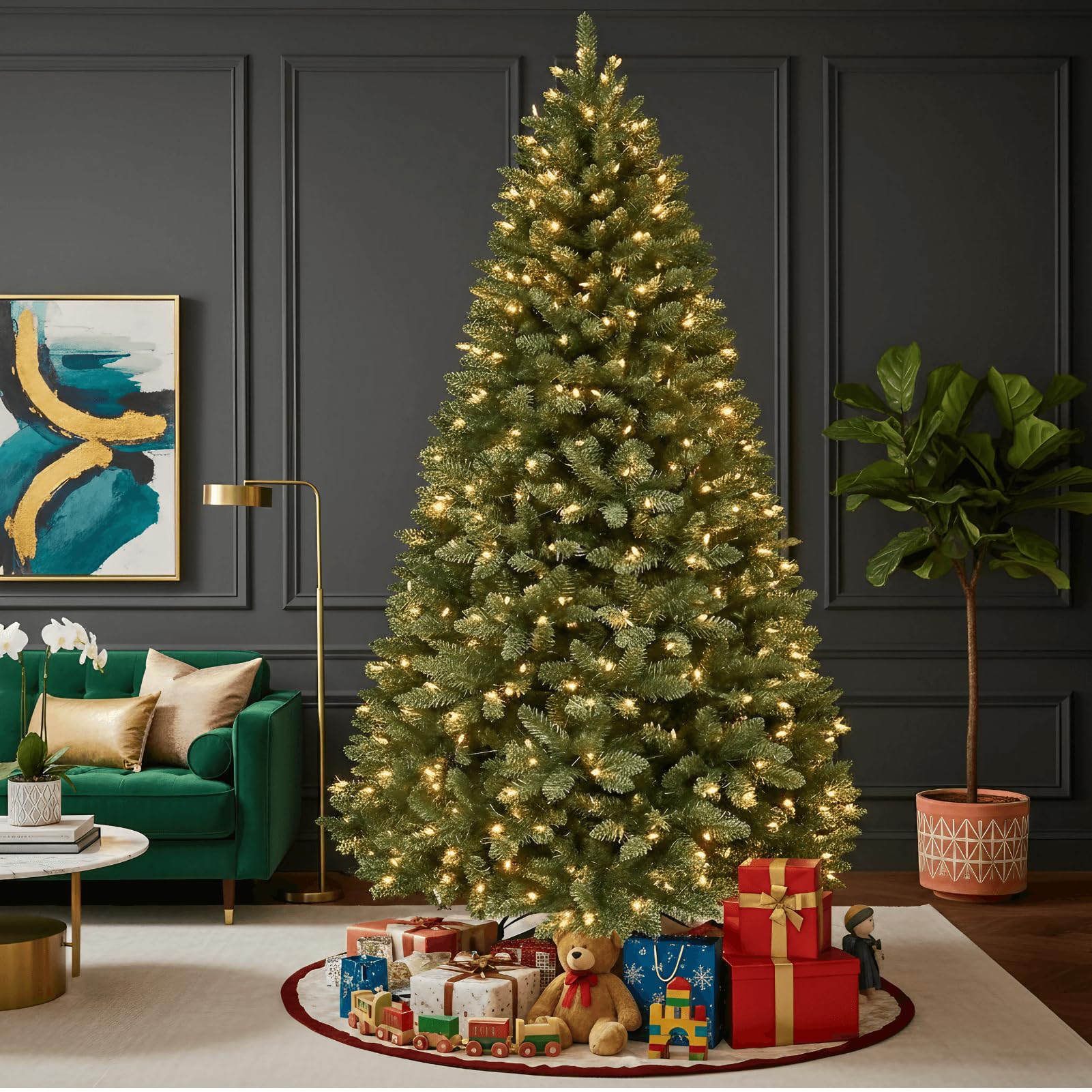 Photo 1 of ***LIGHTS DO NOT WORK*** Christmas Tree 9ft Prelit, Artificial Christmas Tree, 600 Warm White & Color LED Changing Lights, 2000 Branch Tips, Suitable Choice for Decoration, Green