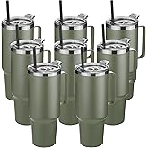 HASLE OUTFITTERS 40 oz Stainless Steel Tumbler with Handle, Vacuum Insulated Tumblers Bulk, Reusable Double Wall Travel Coffee Mug, Durable Powder Coated Water Bottles(Army Green, 8)