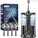 Electric Toothbrush with Water Flosser, Professional Flossing Toothbrush Combo for Teeth Cleaning Plaque Removal with 4 Repla