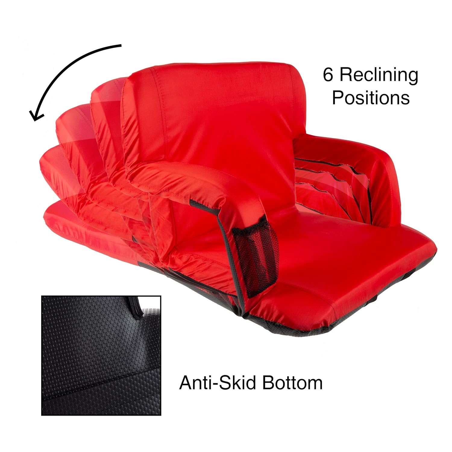 Home Complete Stadium Seat Chair Armrests 6 Reclining Positions And Portable Carry Straps Wide Bleacher Cushion With Padded Back Support Accessories Sedekahproduktif Playing Field Equipment