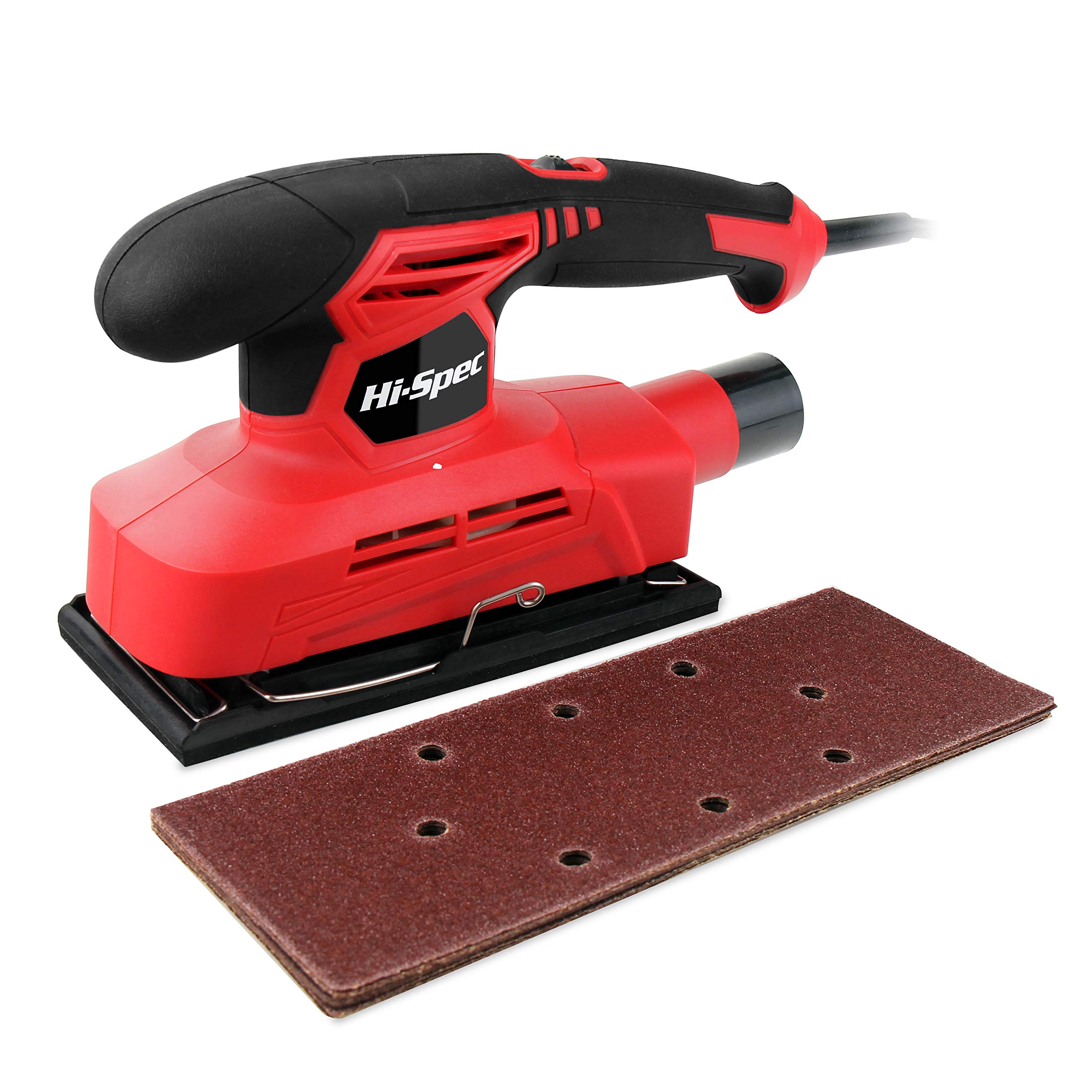 Hi-Spec 1.3A 150W Corded 12,000rpm 1/3" Sheet Orbital Finishing Sheet Sander. DIY Medium to Fine Sanding Down & Smoothing of Wood with 10 Piece Sand Papers