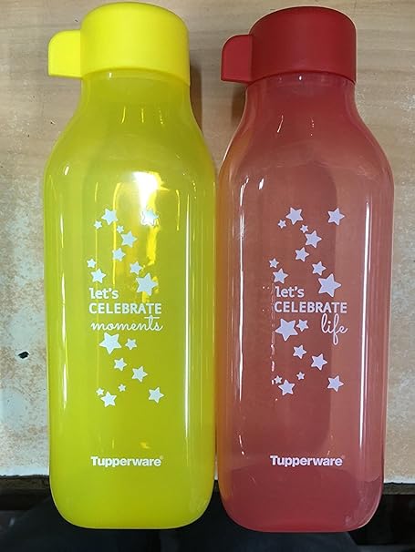 Tupperware 500ml Square Printed Water Bottles, Set Of 2, Red Colour,Plastic,500ml,Red