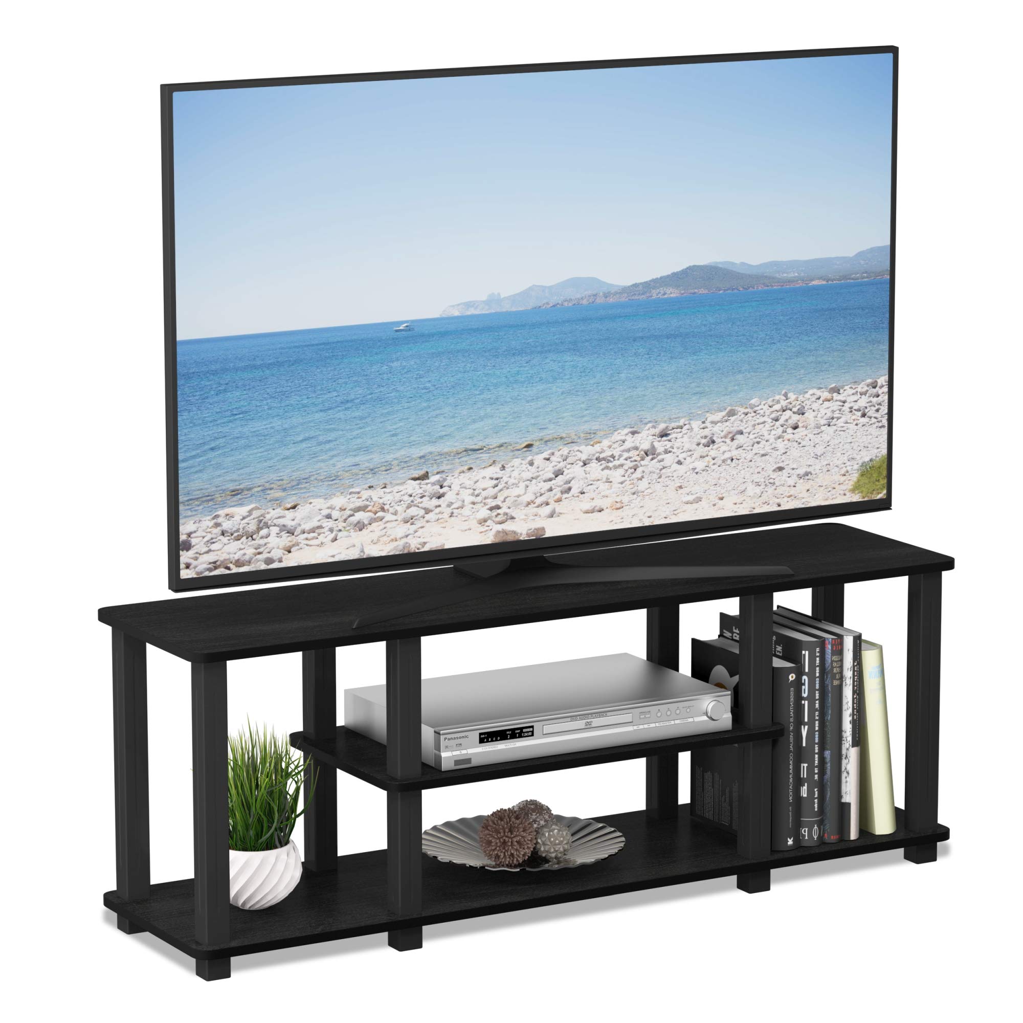 Furinno TURN-S-TUBE TV Stand, 3-Tier No Tools 3D Entertainment Center, TV Console for TV up to 50 Inch, with Square Tube, for Living Room, Bedroom, Americano