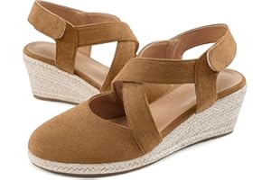 HARENCE Espadrilles Wedge Sandals for Women: Comfortable Closed Toe Ankle Strap Summer Dressy Platform Heels Shoes