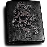 skneephate Cool Wallets For Men Bifold,Skull Mens Wallet Leather Vertical,RFID Blocking,Gifts for Him Husband and Boyfriend (Black)