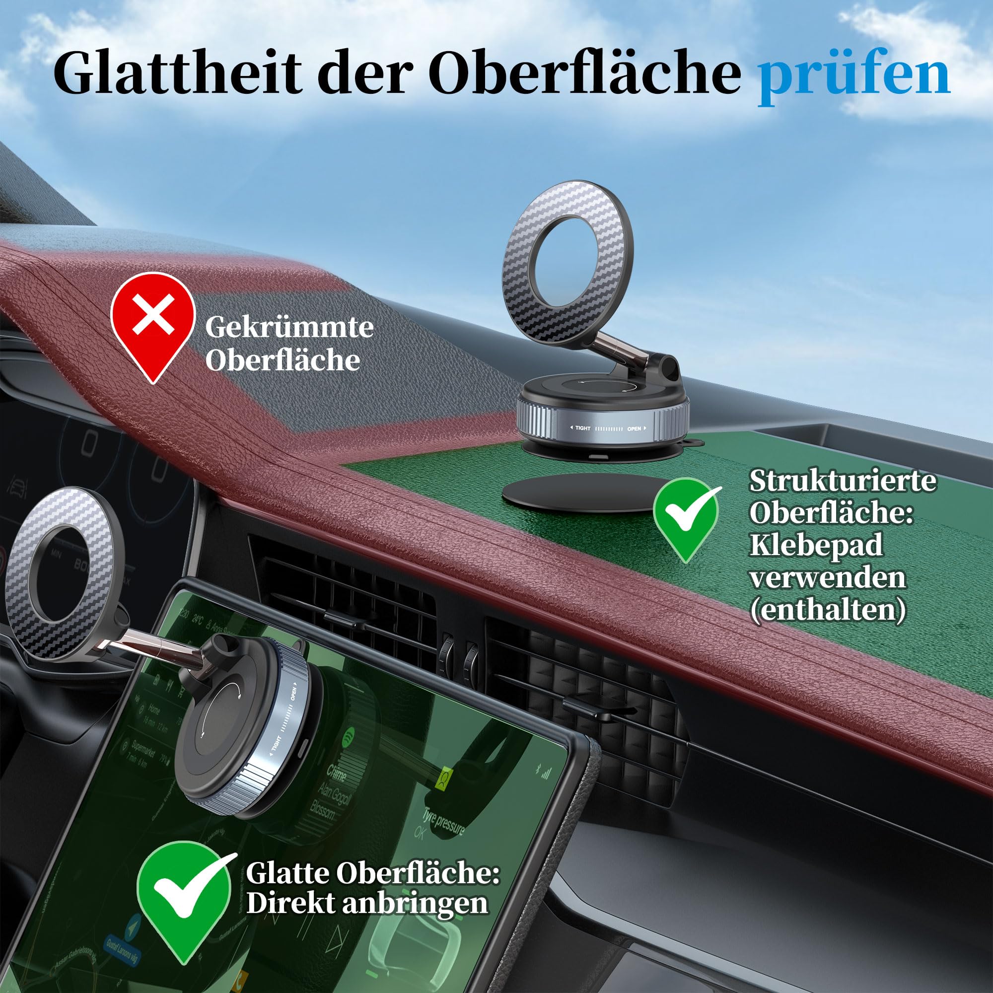 PlusAcc Vakuum Handyhalterung Auto für Magsafe - 360° Drehbar Zusammenklappbar Tragbar Magnetisch Handy Halter für 17/16/15/14/13/12 an Windschutzscheibe/Armaturenbrett/Spiegel befestigt 2