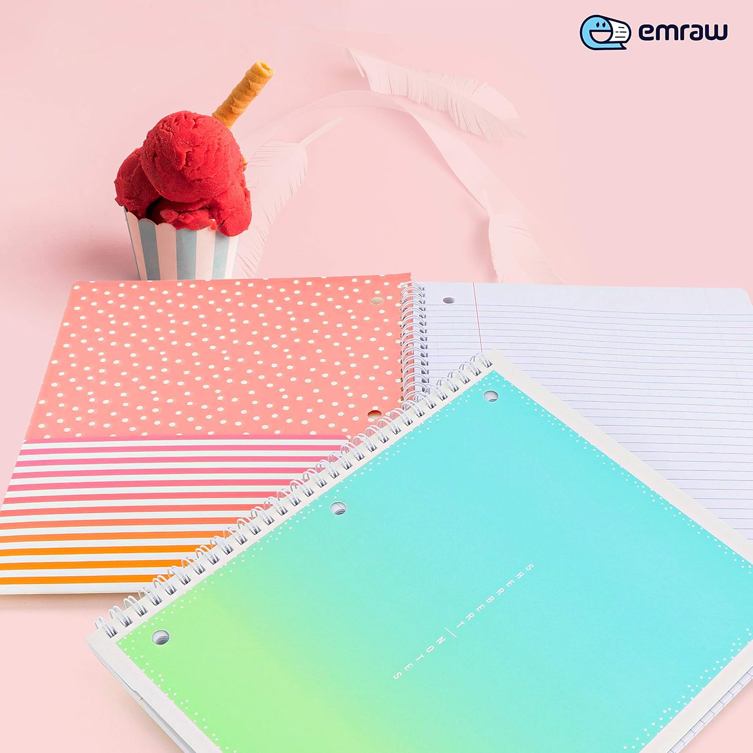 Uniquely Designed 1 Subject Notebook 10.5 x 8.5 College Ruled Paper Board Cover 80 Sheets Perfect for Kids School, Collages, Office and Home Use Sherbert Design Pink & Green (2 Pack) Emraw : Office Products