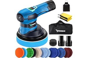 Cordless Car Buffer Polisher, RAYBAO Car Polishers and Buffers with 2pcs 12V/2.0Ah Battery, 6 Variable Speed 2000-4500OPM, Cordless Buffer Polisher for Car Detailing, Waxing, Polishing