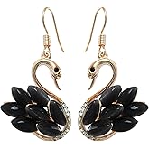 Navachi 18k Yellow Gold Plated Swan Bird Multicolor Created-Opal Crystal Dangle Drop Earrings