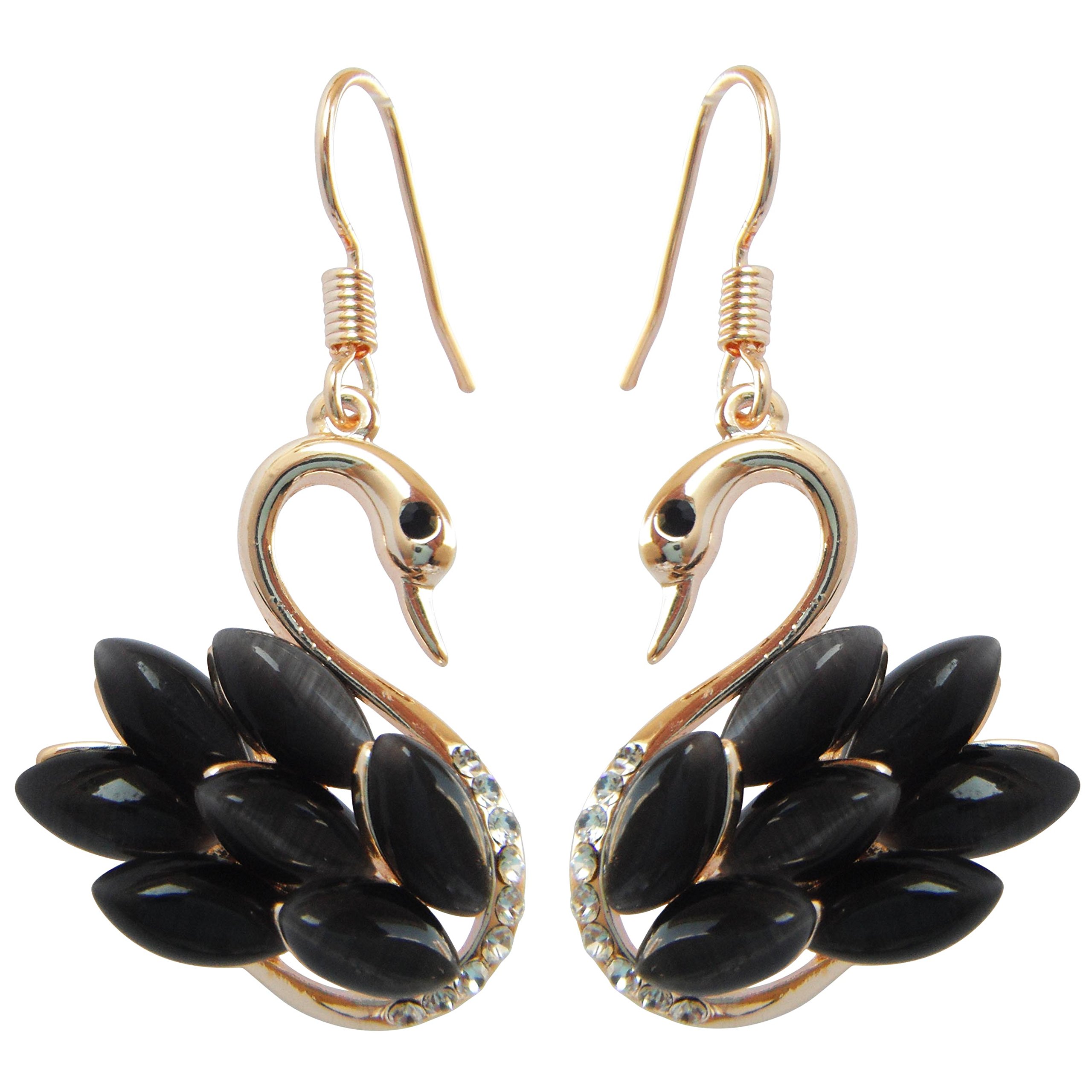 Navachi 18k Yellow Gold Plated Swan Bird Navy Black Crystal Az2110e Dangle Drop Earrings