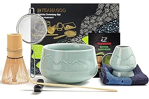 TEANAGOO 7 Pcs Matcha Set,Matcha Whisk Set,Matcha Kit for Ceremony,Matcha Tea Set,Matcha Whisk Set and Ceramic Bowl with Scoop And Sifter,Making Kit Set,Gift for Friend/Family