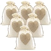 SumDirect Heart Burlap Bags with Drawstring - 36Pcs 5x7Inch Beige Small Linen Gift Pouch for Wedding, Baby shower Favor Gift Bags