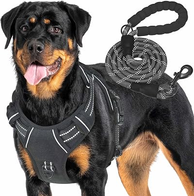 Haapaw Heavy Duty Tactical Dog Harness XL Black No Pull Reflective Molle System