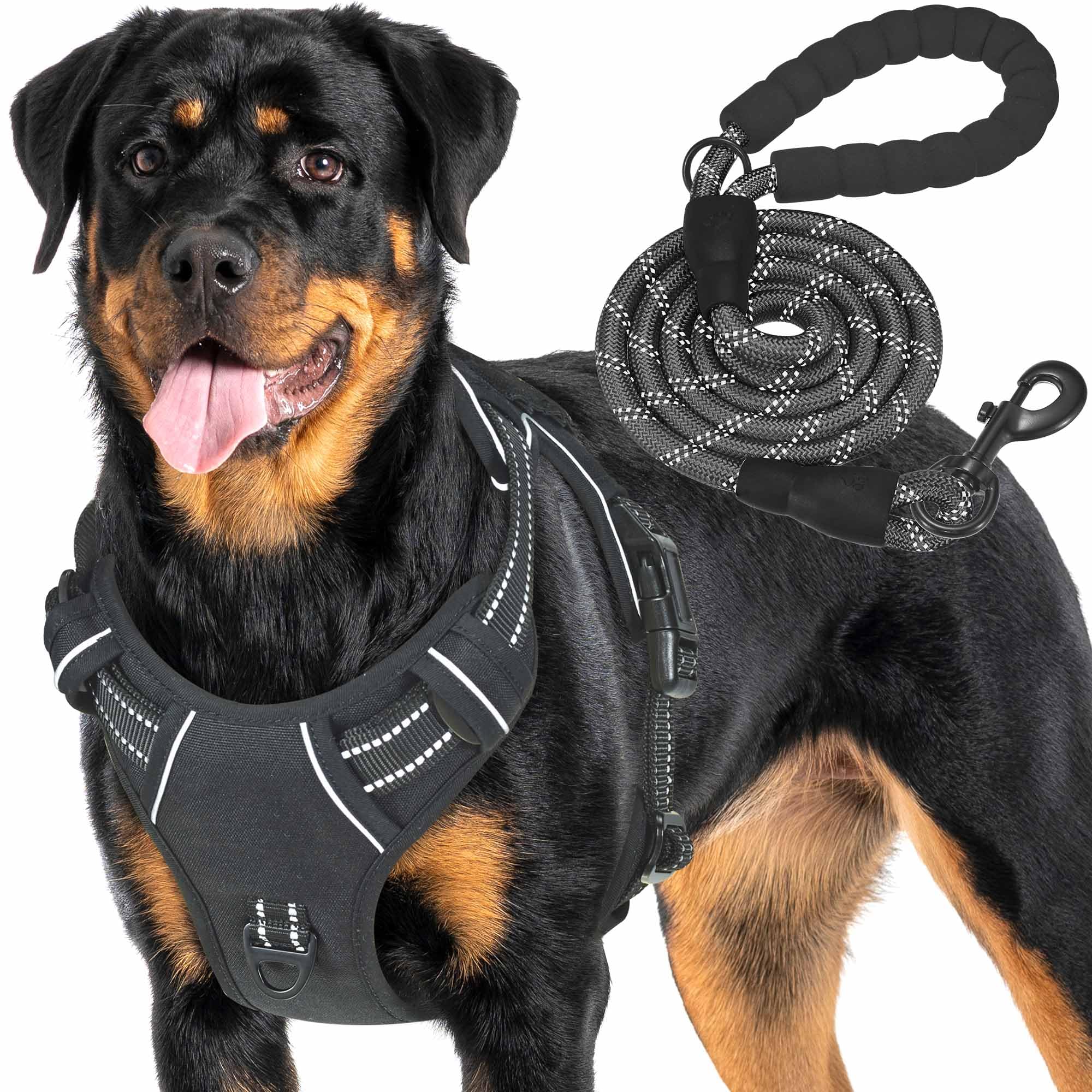 Haapaw Heavy Duty Tactical Dog Harness for Large Dogs, No Pull Adjustable Pet Harness Reflective Service Training Easy Control Pet Vest Military Working Dog Harnesses- Large, Black