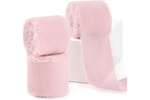 CLUEWR Blush Pink Chiffon Ribbon 1.5 Inch x 3 Rolls Total 21 Yards Handmade Fringe Silk Chiffon Fabric Ribbon for Gift Wrapping Wedding Invitation Bridal Flower Bouquet DIY Crafts Home Decor