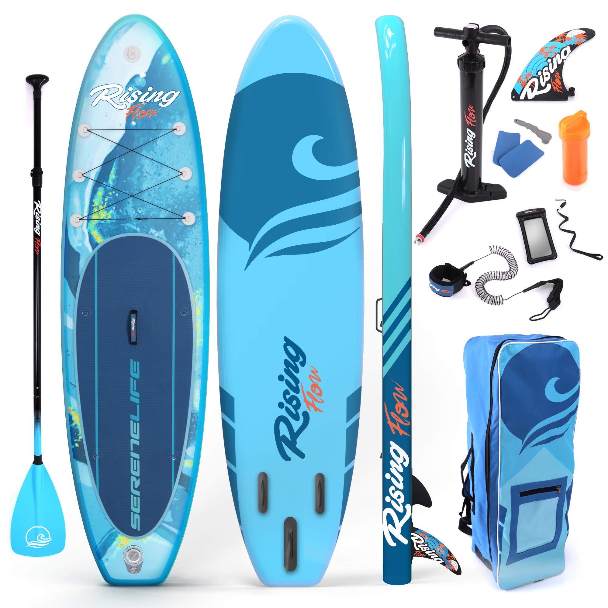 SereneLife Inflatable Stand Up Paddle Board - Wide Stable Design, Non-Slip Deck for Adults & Youth with Premium Paddle Board Accessories: Carry Bag, Dual Action Pump, Paddle, Ankle Leash - 10'6" Image