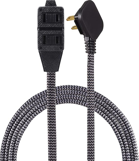 GE, Gray & Black 12 Ft ExtraLong Designer Braided Extension, 3 Strip