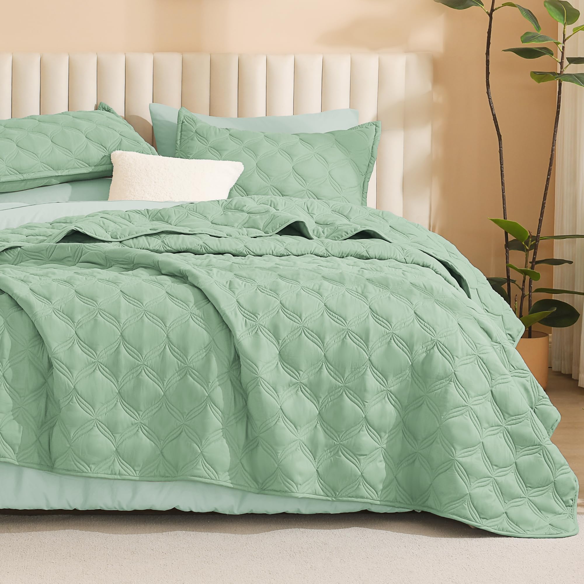 Photo 1 of Litanika Sage Green Oversized King Quilt Set Bedspread 120x120-3 Piece Lightweight Summer Comforter Coverlets, Boho Farmhouse Bedding Cover Bed Decor All Season(Super King - 1 Quilt, 2 Pillowcases)