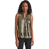 Kasper Womens Sleeveless Animal Print Knot Front Top