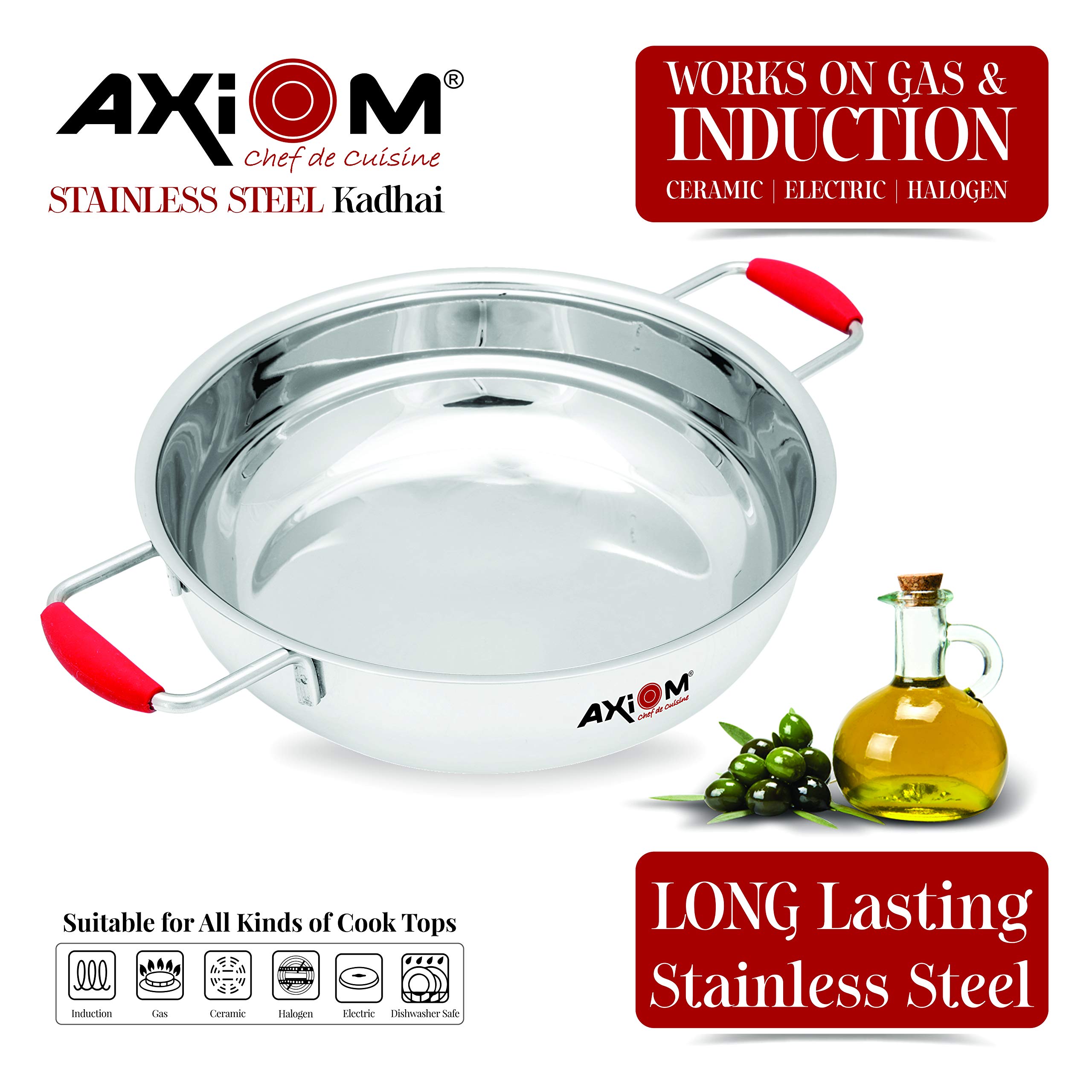 Buy AXIOM KADHAI 4750 ML Stainless Steel Induction & Compatible (Heavy
