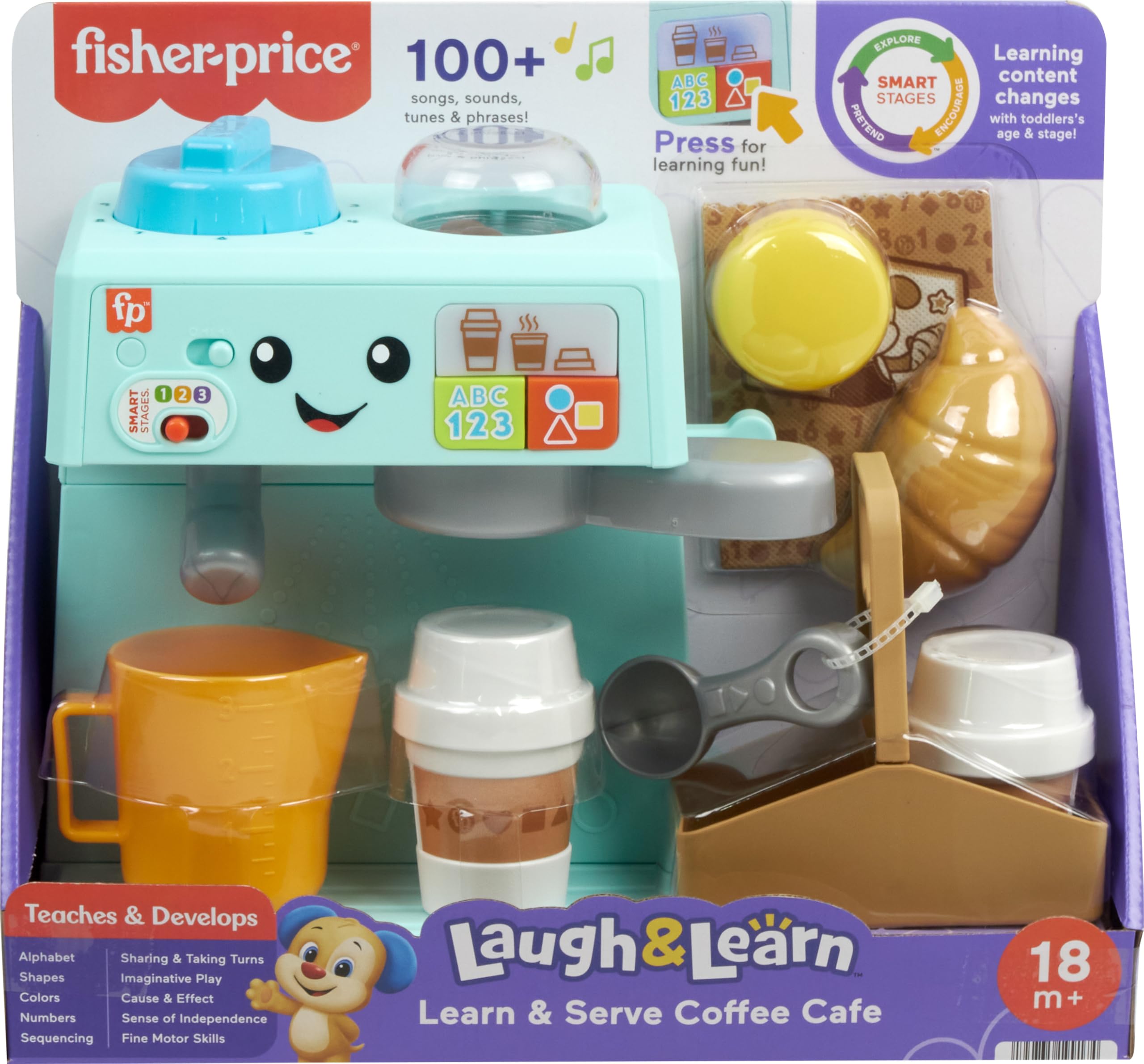 Fisher-Price Toddler Toy Laugh & Learn Coffee Café Musical Playset with Educational Songs & 10 Pretend Play Pieces for Kids Ages 18+ Months