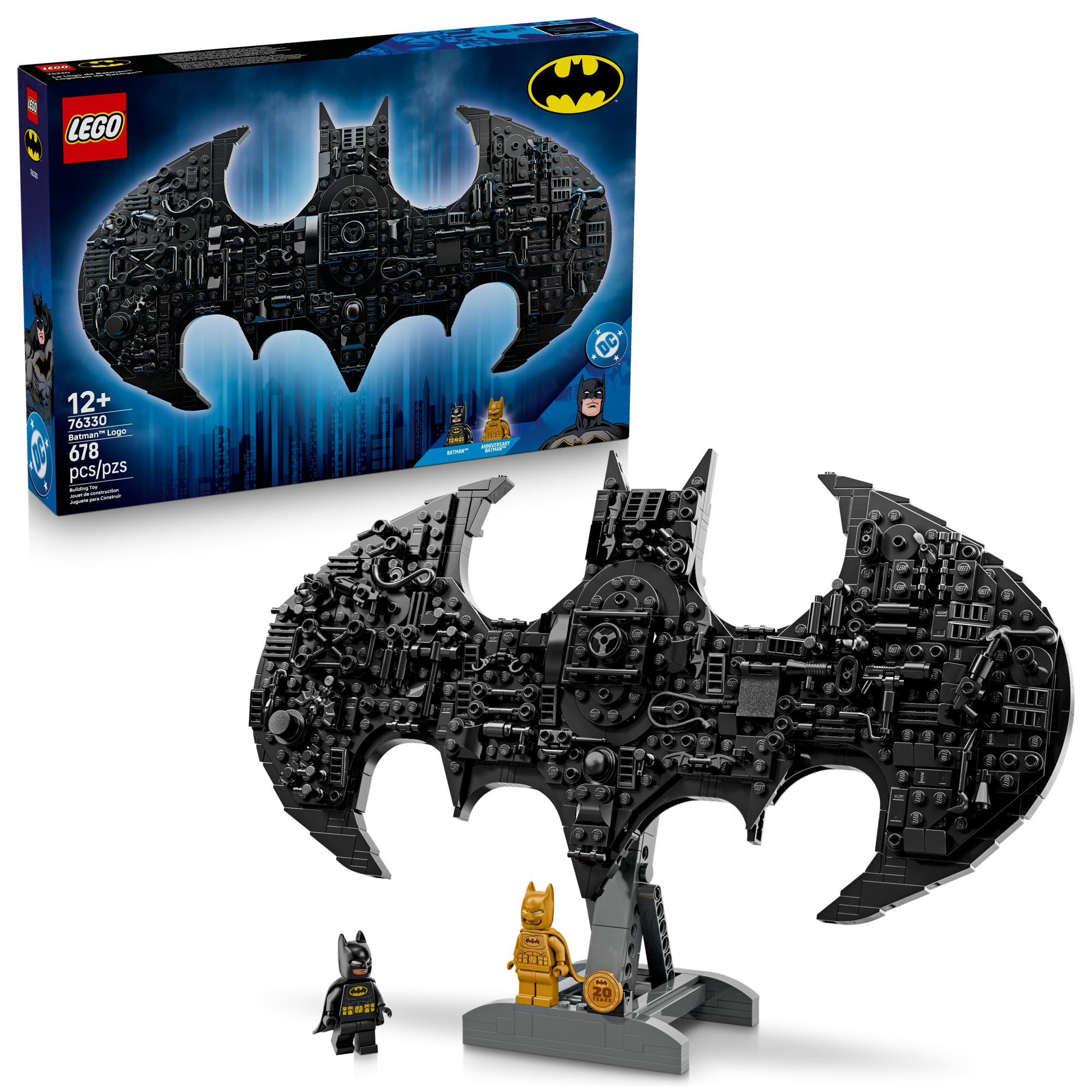 LEGO DC Batman: Batman Logo Building Toy - Super Hero Bedroom Decor for Kids, Boys & Girls, Ages 12+ - with Classic & Golden Batman Minifigures - Gift Idea for Birthdays & Fans - 76330