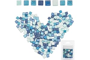 GORGECRAFT 220 Pieces Mosaic Tiles Glass Glitter Mosaic Square Shape Stained Glass Pieces for DIY Crafts Kitchen Shower (Blue