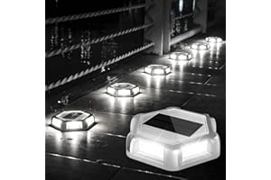 CREPOW Solar Dock Lights Driveway Deck Lights - 12 Packs Waterproof Outdoor LED Aluminum Dock Lighting Warning Step Light for Driveway Sidewalk Garden Pathway Yard (White)