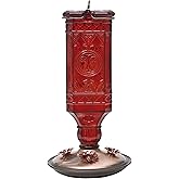 Perky-Pet Red Square Antique Bottle Glass Hummingbird Feeder - Humming Bird Feeders for Outdoor Garden Decor - 24 Oz Nectar Capacity - 8116-2