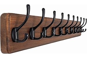 SKOLOO Rustic Large Wall Mounted Coat Rack: 38.6'' Long Coat Rack for Wall,16'' Hole to Hole, Pine Solid Wood Coat Hook Hanger - 10 Hooks for Hanging Clothes Backpack Coats