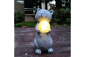 VIVICOMFY Solar Cat Statue Garden Decor, with Gazing Solar LED Lights Ball Cat Decoration for Garden Yard Patio Lawn Balcony - Gifts for Mom Grandma