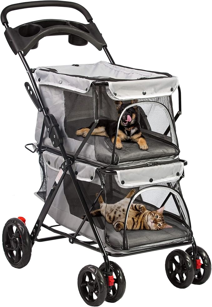 LONABR Folding Dog Stroller Travel Cage Stroller for Pet Cat Kitten Puppy Carriages