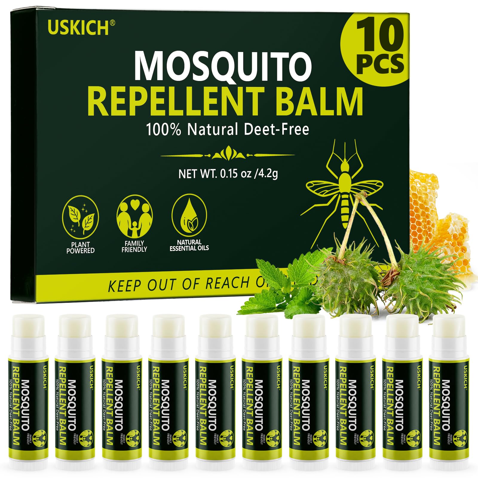 Photo 1 of 10 Pack Mosquito Repellent Balm Stick,Mosquito Repellent Balm for Outdoor Patio,Hiking,Camping,Plant-Based, Natural Ingredients, Travel-Pocket Size,0.15oz Each