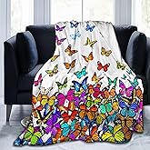 Butterfly Blanket, Gifts for Girls Women, Fun Colorful Butterfly Decor Throw Blanket Gifts for Butterflies Lovers, Super Soft Comfy Warm Plush Flannel Blanket for Couch Sofa Bedroom Livingroom 60"x50"