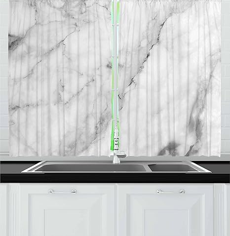 Amazon Com Ambesonne Marble Kitchen Curtains Granite Surface Motif Sketch Nature Effect And Cracks Antique Style Image Window Drapes 2 Panel Set For Kitchen Cafe Decor 55 X 39 Dust White Home