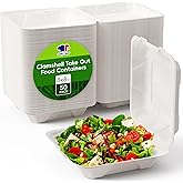 JOLLY CHEF Clamshell Take Out Food Containers, [8 * 8" 50-Pack] To Go Containers Disposable, Sugarcane To Go Box for Thanksgiving, Salad,Lunch