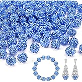 150pcs 10mm Rhinestone Beads for Jewelry Making,Full of Diamonds Round Disco Bead Bulk,Clay Bead for Crafting,Rhinestone Clay Beads for DIY Baseball Necklace Bracelet (Light Blue, 10mm/55pcs)