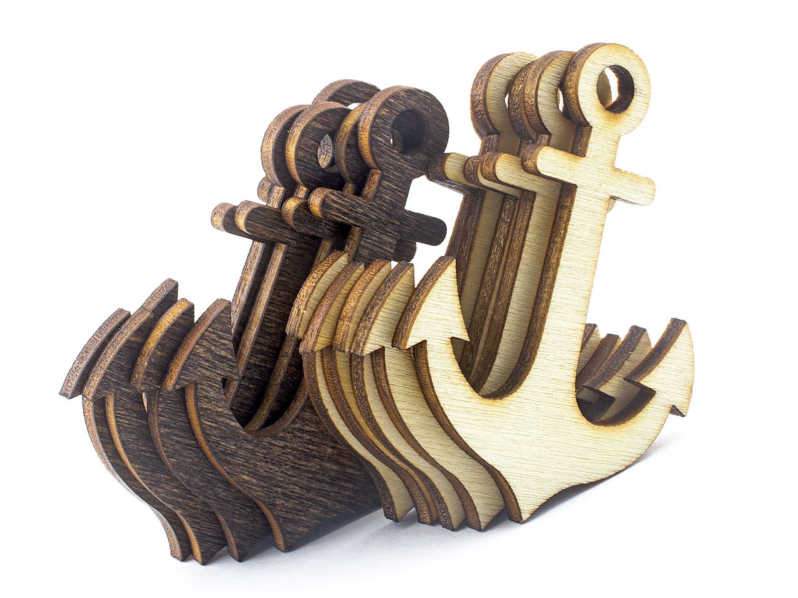 Summer-Ray 50pcs Laser Cut Wooden Veneer Anchor Scrapbooking Embellishment (Mixed Colour, 2 inches)