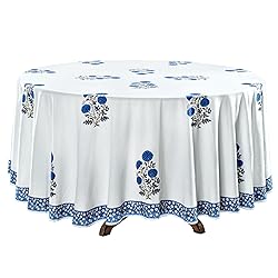 Ridhi Lapis Blue 100% Cotton Round 132 Tablecloth