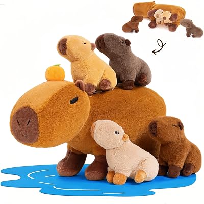 OUOZZZ 15 Inch Capybara Plush Family Set Mother with 4 Babies Inside