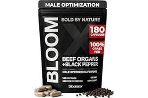 BLOOMEO Beef Organ Supplement for Men | 100% Grass Fed Beef Liver Capsules with Bull Testicle, Prostate, Bone Marrow & More | Bloom X - Ancestral Superfoods for Vital Energy, Immunity & Men’s Health | 180 ct