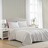 Laura Ashley - King Sheet Set, Crisp & Cool Cotton Percale Bedding with Deep Pockets, Lightweight for Year Round Comfort, Bed Sheets with Matching Pillowcases (Bonnie Pink/Beige)